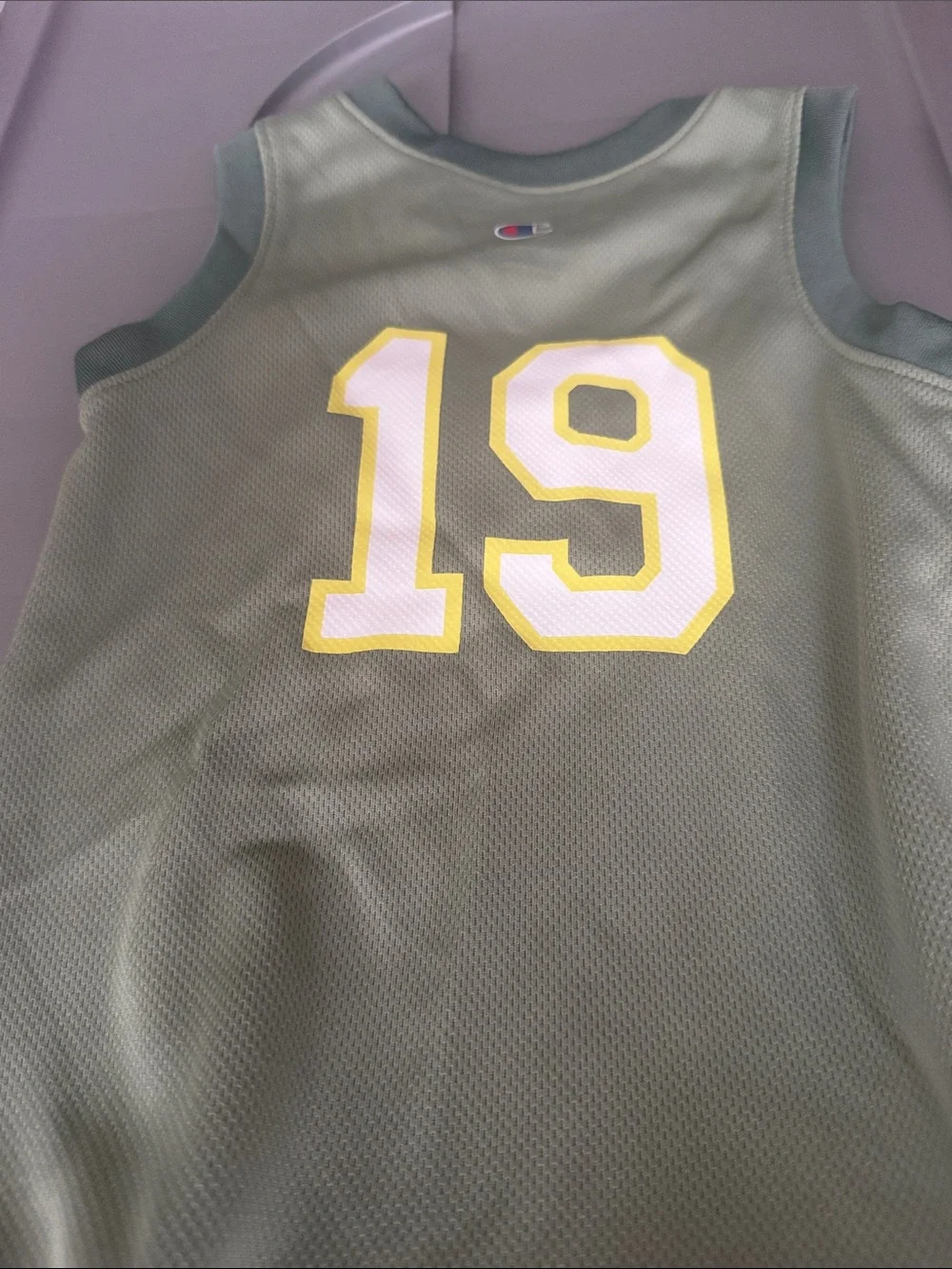 Champion Olive Green Sleeveless Mesh Baby Romper with Yellow Logo